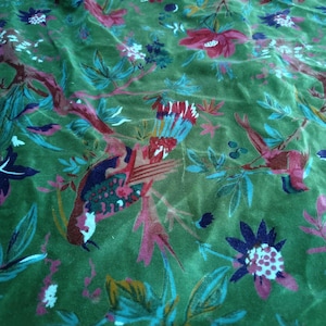 Indian Soft Luxury Velvet Fabric Upholstery Dressmaking Sewing Fabric, Cotton Velvet Sewing Soft Fabric Bird Print Light Velvet Fabric