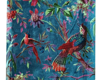 Floral Bird Print Cotton Velvet Fabric: Soft Upholstery, Dressmaking