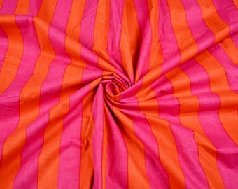 Tela de algodón con rayas naranjas y rosas: voile indio estampado a mano cortado a medida