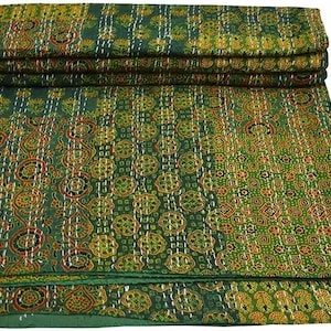 Indian Ajrakh Patchwork Kantha Quilt Handmade Kantha Bedcover Indian Kantha Bedspread Throw Cotton Blanket Gudari Kantha Quilt For Sale