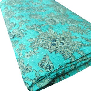 Indian Floral Print Kantha Quilt Handmade Kantha Bedcover Hippie Home Decor Kantha Bedspread Throw Cotton Blanket Gudari Kantha