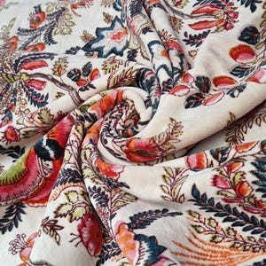 Indian Soft Luxury Velvet Fabric Upholstery Dressmaking Sewing Fabric, Cotton Velvet Sewing Soft Fabric White Floral Print