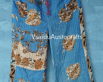 Vintage Kantha Palazzo Pants: Reversible Boho Trousers, Upcycled Cotton
