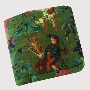 Green Bird Print Velvet Fabric: Soft Cotton Upholstery Sewing Material