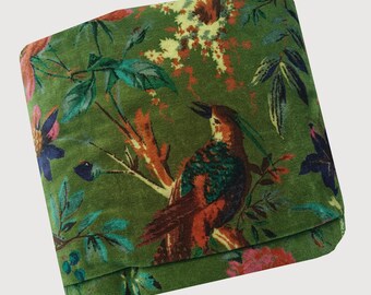 Green Bird Print Velvet Fabric: Soft Cotton Upholstery Sewing Material