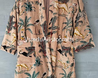 Handmade Cotton Velvet Kimono Robe: Jungle Print Bridal Jacket