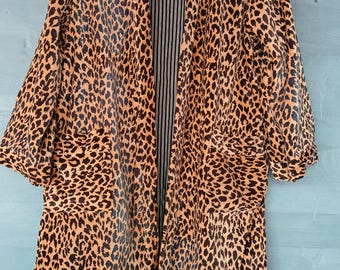 Handmade Cotton Velvet Kimono Robe: Leopard Print Bridal Jacket