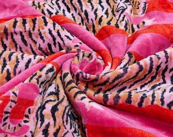 Pink Tiger Print Cotton Velvet Fabric: Soft Upholstery Sewing Material