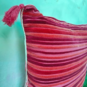 Light Pink Velvet Cushion Cover: Indian Floral Print with Tassel