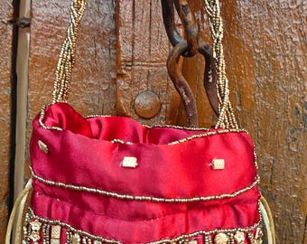Indian Silk Potli Bag: Beaded Party Purse
