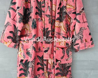 Indian Jungle Print Velvet Kimono Robe: Cotton Bridal Jacket