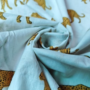 Indian Tiger Print 100% Cotton Cloth, Fabric by the Yard, Fabric for Curtains Pillows Dress Making Fabric Hand Block Print Boho Fabric White