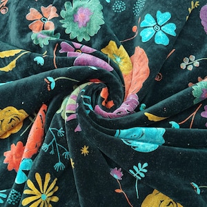 Indian Soft Luxury Velvet Fabric Upholstery Dressmaking Sewing Fabric, Cotton Velvet Sewing Soft Fabric Multi Floral Print Handmade