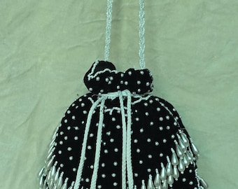 Pearl Beaded Velvet Potli Bag, Handmade Indian Wedding Favor