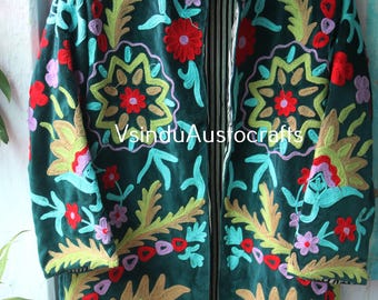 Hand Embroidered Suzani Velvet Jacket: Quilted Boho Kimono Coat