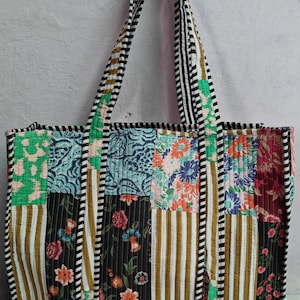 Handmade Patchwork Tote Bag: Quilted Cotton Market Bag