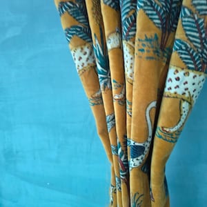 Handmade Cotton Velvet Curtain: Jungle Print Boho Drapes, Mustard Yellow
