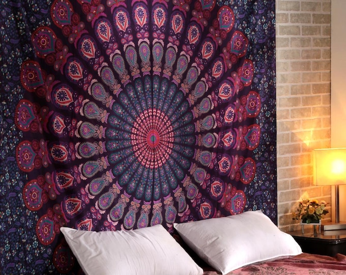 Handmade Indian Mandala Tapestry: Bohemian Cotton Wall Hanging