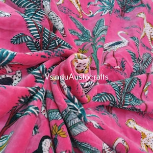 Indian Soft Luxury Velvet Fabric Upholstery Dressmaking Sewing Fabric, Cotton Velvet Sewing Soft Fabric Jungle Print