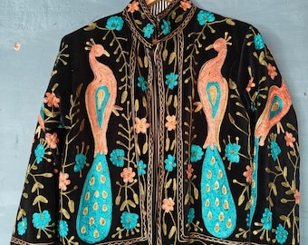 Embroidered Silk Velvet Jacket: Indian Suzani Coat, Kimono Robe