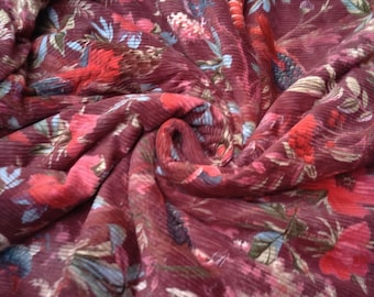 Floral Bird Print Cotton Velvet Fabric: Soft Upholstery Sewing Material