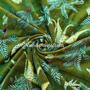 Green Jungle Print Cotton Velvet Fabric: Soft Luxury Sewing Material