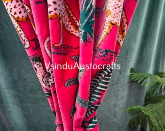 Gordijnen van Indiaas katoenfluweel: bloemenprint boho gordijnen, set van 2