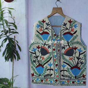 Velvet Embroidery Floral Vest Short coat, Velvet Suzani Hand Embroidered Short vest Embroidery coat, Sleeveless Bridesmaid Gift Velvet