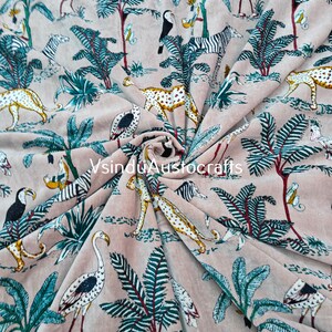 Beige Jungle Print Cotton Velvet Fabric: Soft Upholstery Sewing Material