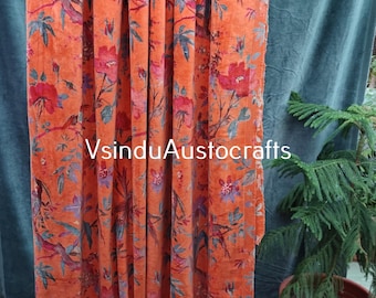 Indian Cotton Velvet Curtain, Birds Print Curtain, Boho Curtain, Luxury Drapes, Housewarming Gift Colourful Decor Handmade