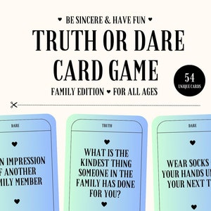 Truth or Dare Game, Family Card Game, Printable Conversation Starter Cards, Family Conversation Starter, Card Games Printable