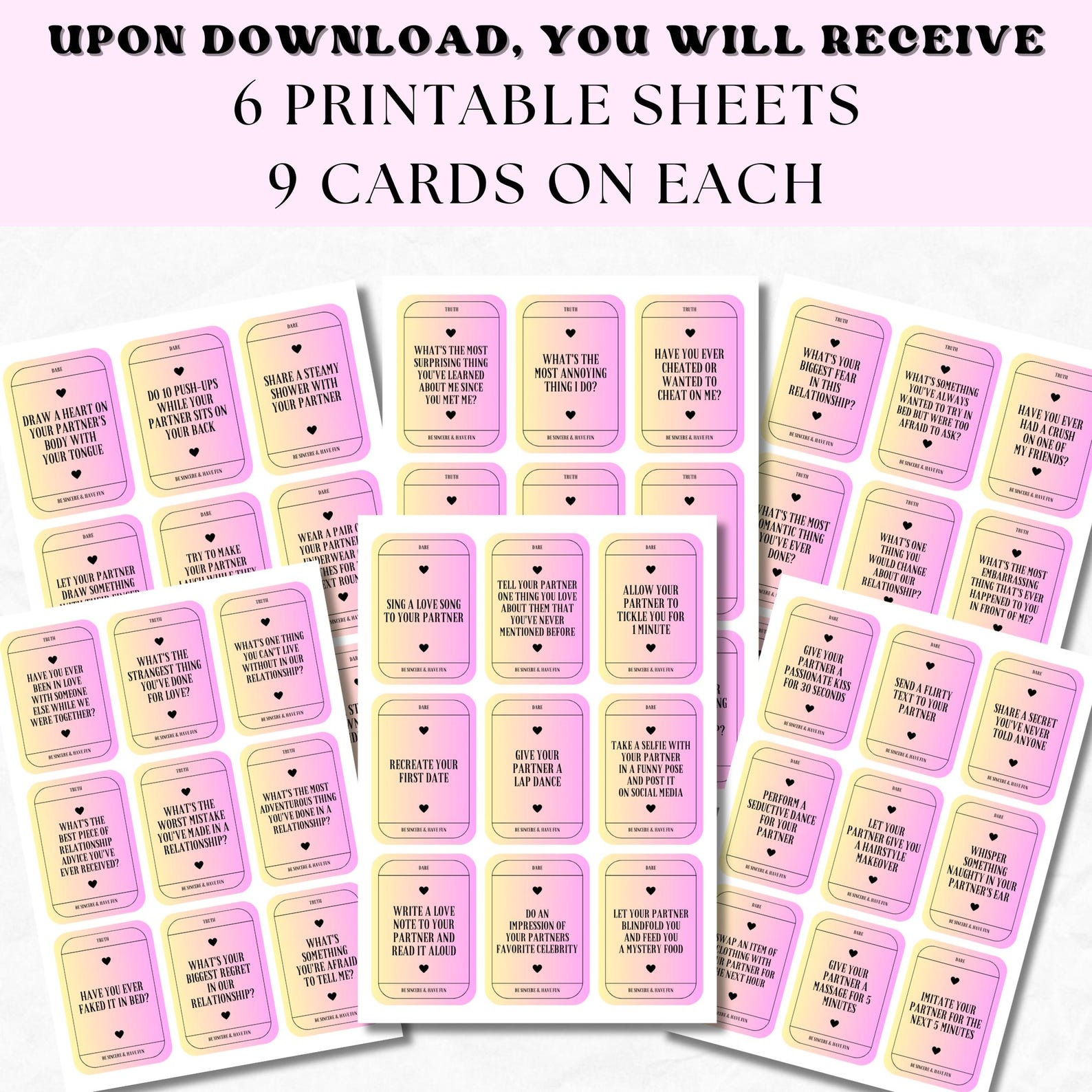 Couples Truth or Dare Game, Couple Game, Printable Conversation Starter ...