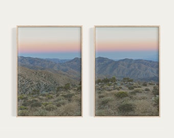 Pastell Wüstendruck Set, Sonnenuntergang in der Kalifornischen Wüste, 2 Drucke, Boho Wandkunst, südwestliches Dekor, Joshua Tree Art