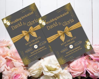 Editable Golden Text Wedding Invitation | Black Background Design | Customizable Template | Digital Download | Elegant Wedding Invite
