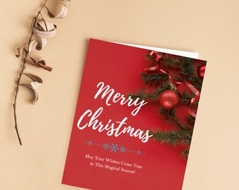 Merry Christmas Greeting Card Template, Christmas Card Printable, Instant Download