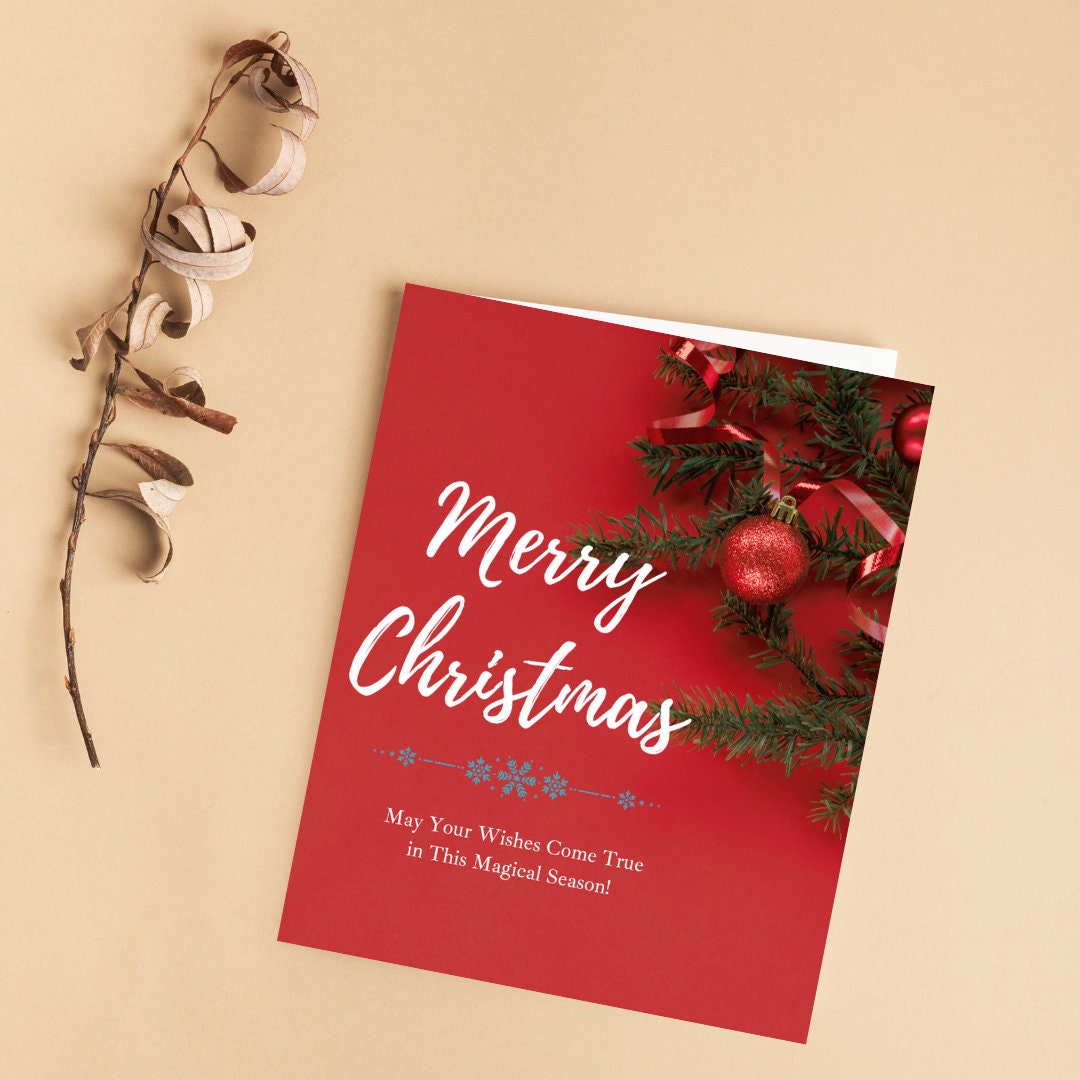 Merry Christmas Greeting Card Template, Christmas Card Printable, Instant Download