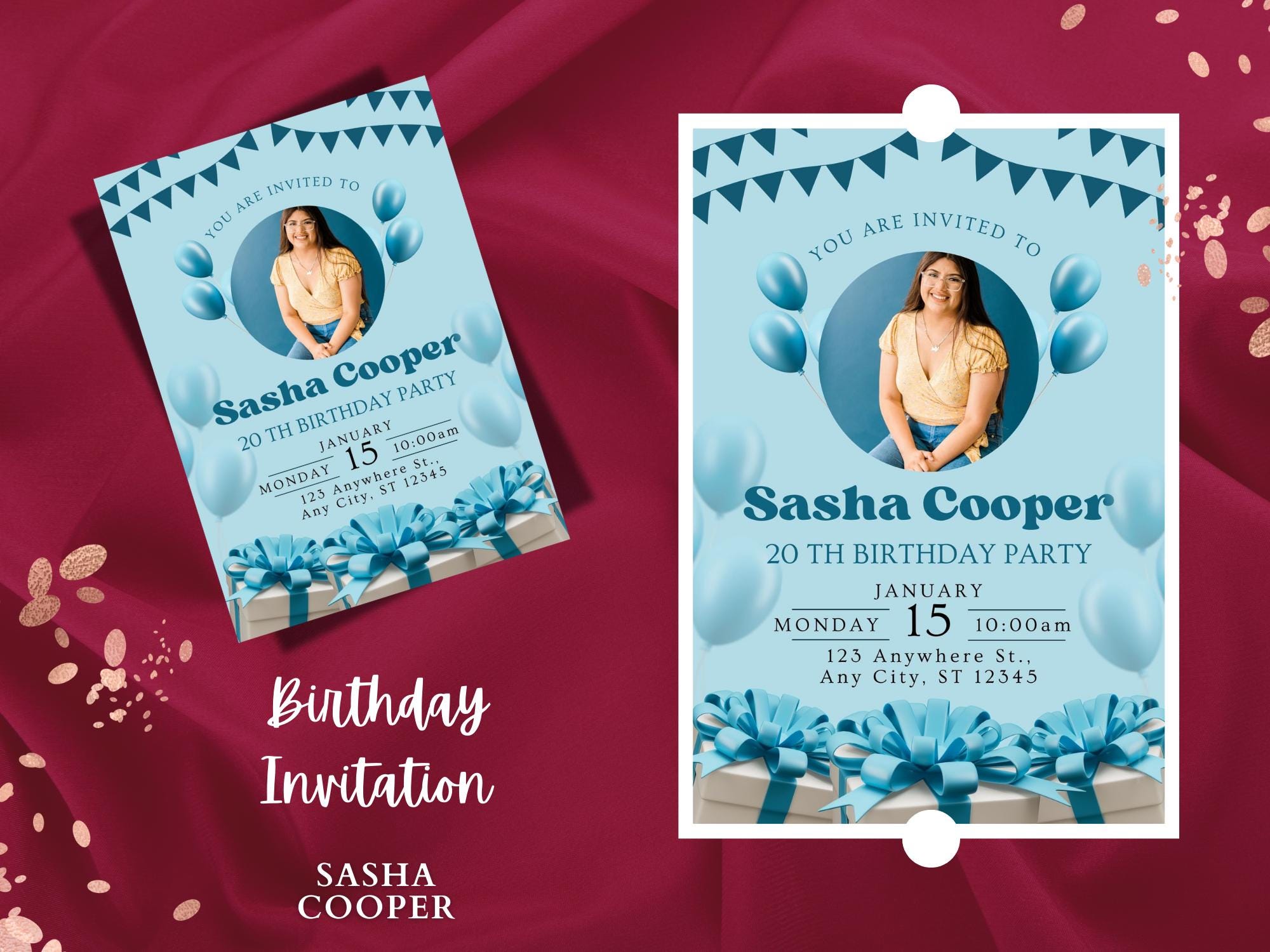 Editable Birthday Invitation | Deep Blue & Light Blue Background ...