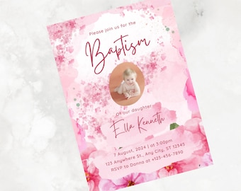Baptism Invitation Template, Instant Download, Printable Baptism Invite, Editable Invitation