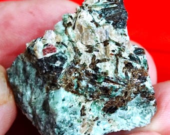 Amazing Very Rare beige Fenaksite with  red Eudyalite(&quot;Lopari blood&quot;) and &quot;golden&quot; Astrophyllite in Feldspar!!
