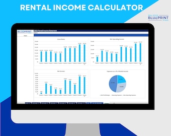 Calculadora de ingresos por alquiler - Plantilla de hoja de cálculo de Excel l Seguimiento de ingresos y gastos de propiedades de alquiler l Plantilla de bienes raíces l Ingresos del propietario