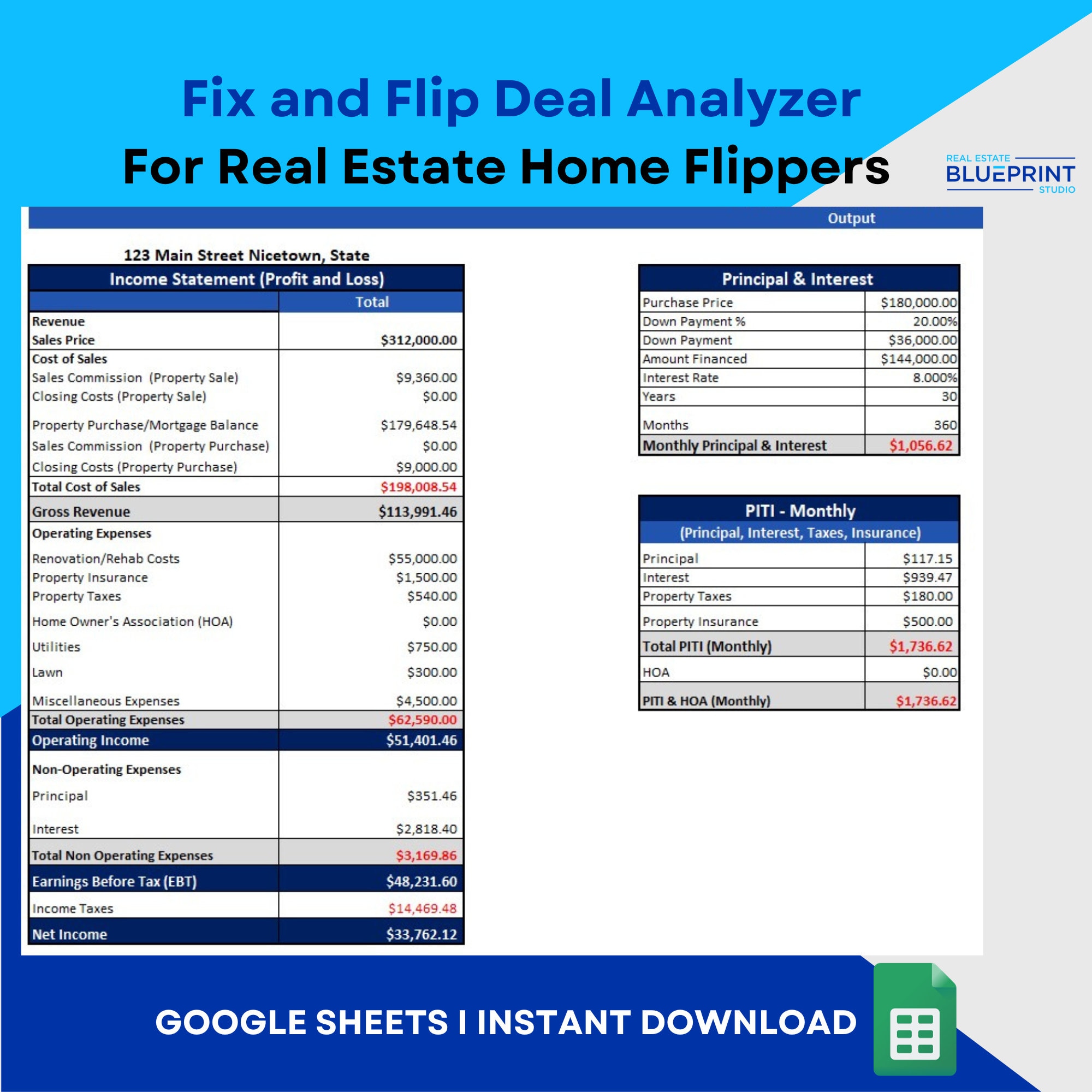 Fix and Flip Deal Analyzer Template for Google Sheets Spreadsheet L Fix and Flip Deal Analyzer Template for Google Sheets Spreadsheet L