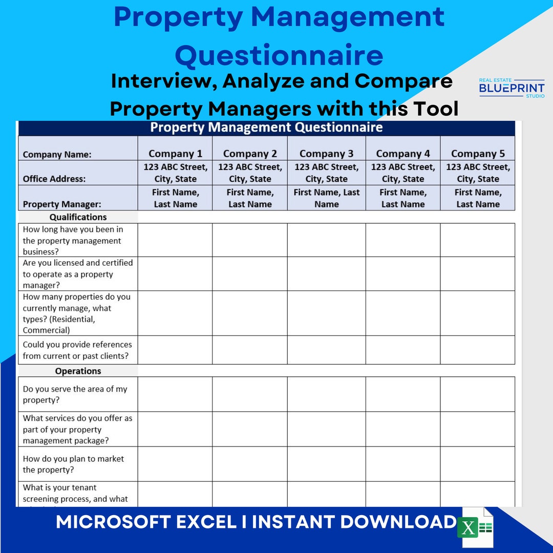 House Rental Questionnaire Real Estate Property Management Questionnaire Worksheet L Microsoft ...