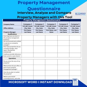 Real Estate Property Management Questionnaire Worksheet l Microsoft Word Document l Real Estate Template l Rental Investor Interview Tool
