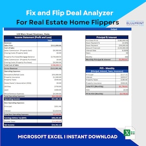 Fix and Flip Deal Analyzer Template for Microsoft Excel - Excel Spreadsheet l Real Estate House Flipping Calculator l Renovate & Rehab