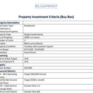 Real Estate Investment Criteria (buy Box) Worksheet L Microsoft Word ...