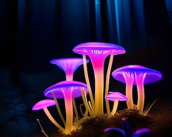 Bioluminescent Glowing Mushroom Forest 5  | Downloadable JPEG Wall Art Print