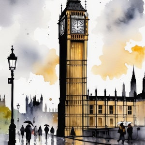 Big Ben Watercolor Painting 2 | Downloadable JPEG Wall Art Print