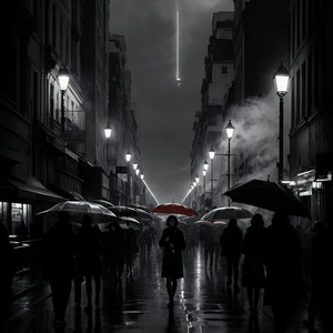 Noir Rainy City Art Print: Girl with Umbrella (Digital Download)