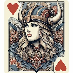 Carta de juego Reina de Corazones Vikinga 2 / Impresión de arte mural JPEG descargable / Regalo para ella