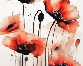 Red Poppy Watercolor Painting 1 | Floral Wall Art | Downloadable JPEG Wall Art Print